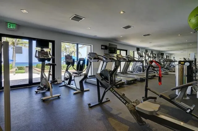 a view of a room with gym equipment