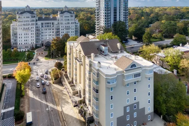 a view of a city with tall buildings