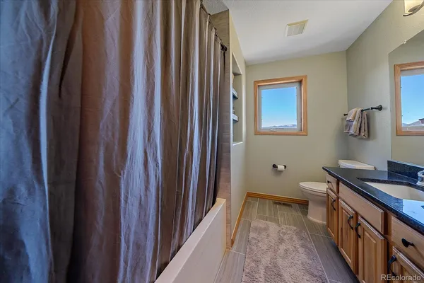 a bathroom with sink a toilet and shower