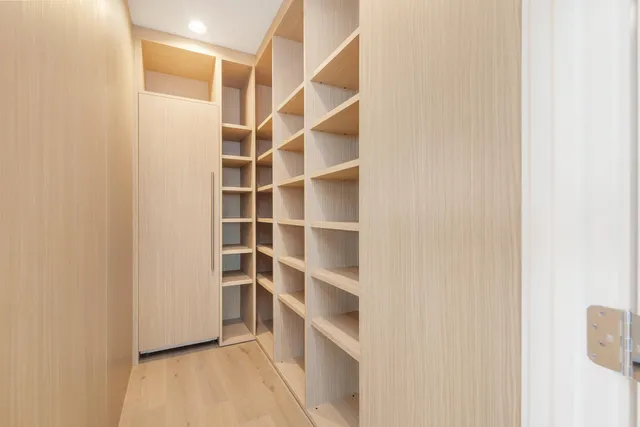 a view of walk in closet with empty racks