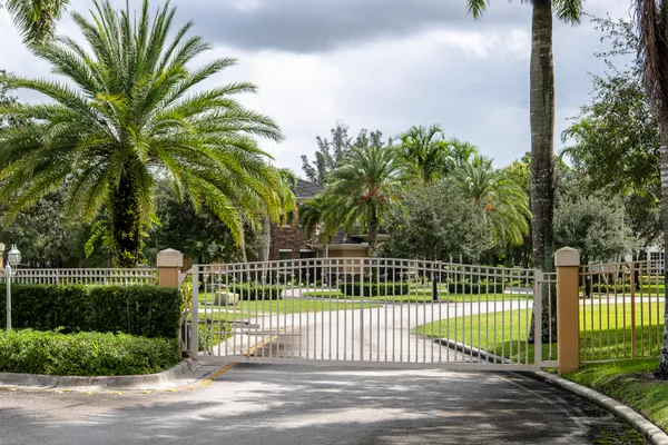 a view of a wrought iron fence