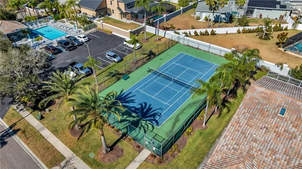 an aerial view of a house with a garden