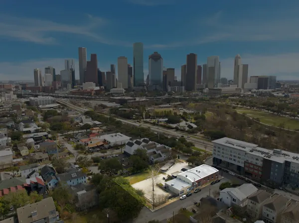 a view of a city with tall buildings