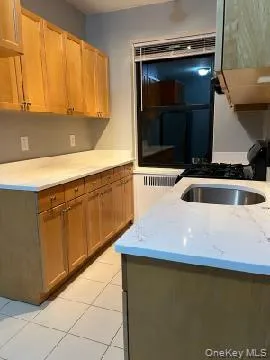 a kitchen with a sink and cabinets