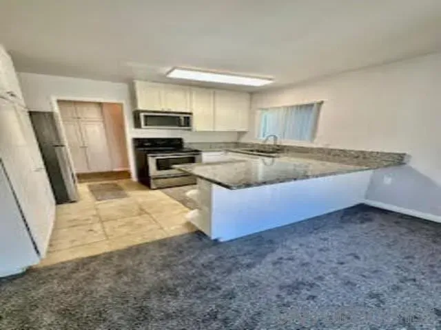 a kitchen with a sink and a stove top oven