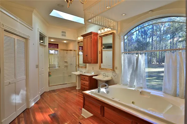 a bathroom with a bathtub