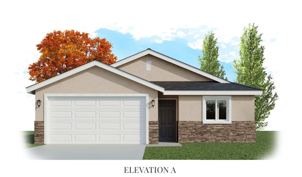 a view of a yard in front of a house with garage