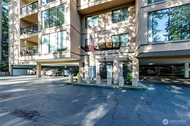 a view of a street with sitting area