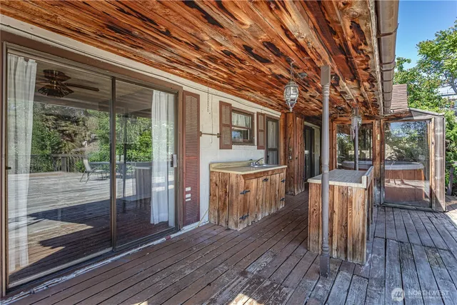 a view of a wooden deck