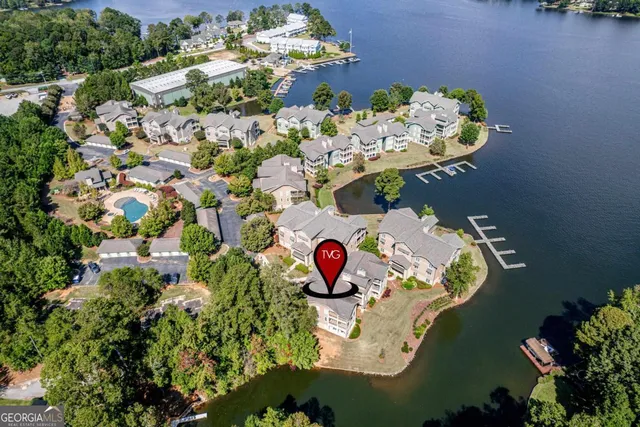 a view of a lake with a mountain in the background
