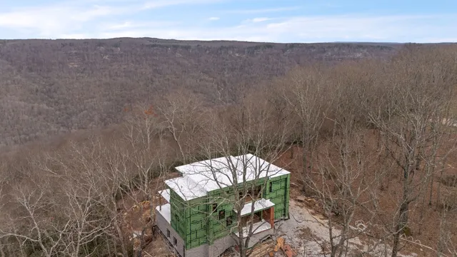a living room with a large window