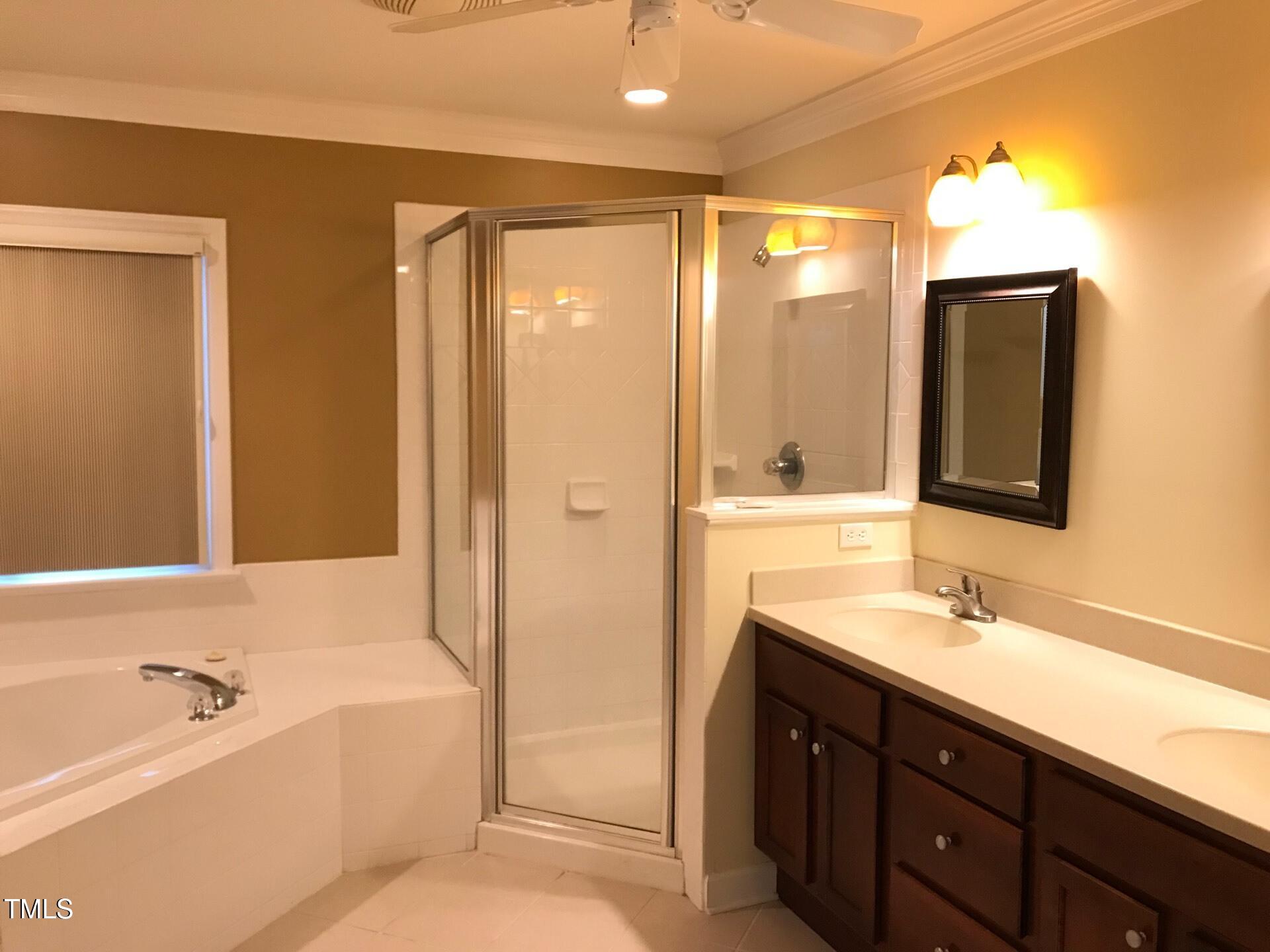 5300 Goldenglow Way Raleigh, NC 27606 - Photo 15 of 24 a bathroom with a tub a sink and mirror