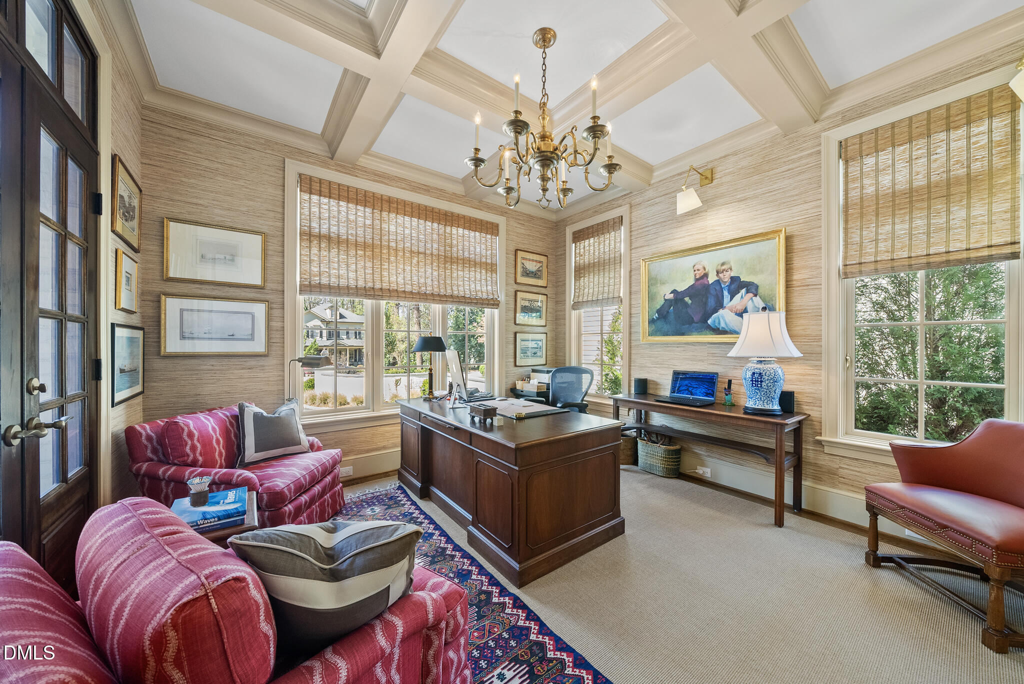 1312 Duplin Road Raleigh, NC 27607 - Photo 16 of 90 a living room with furniture large windows and a chandelier