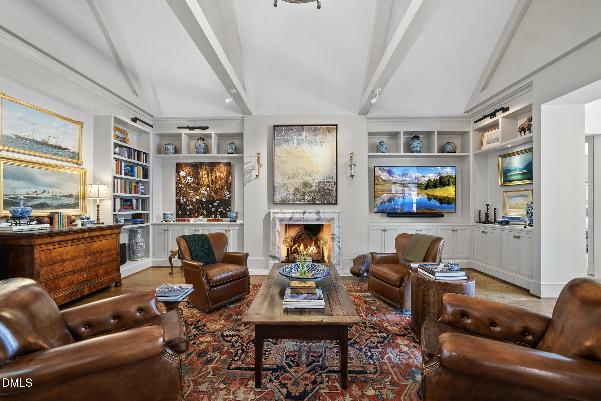 1312 Duplin Road Raleigh, NC 27607 - Photo 19 of 90 a living room with fireplace furniture and a flat screen tv