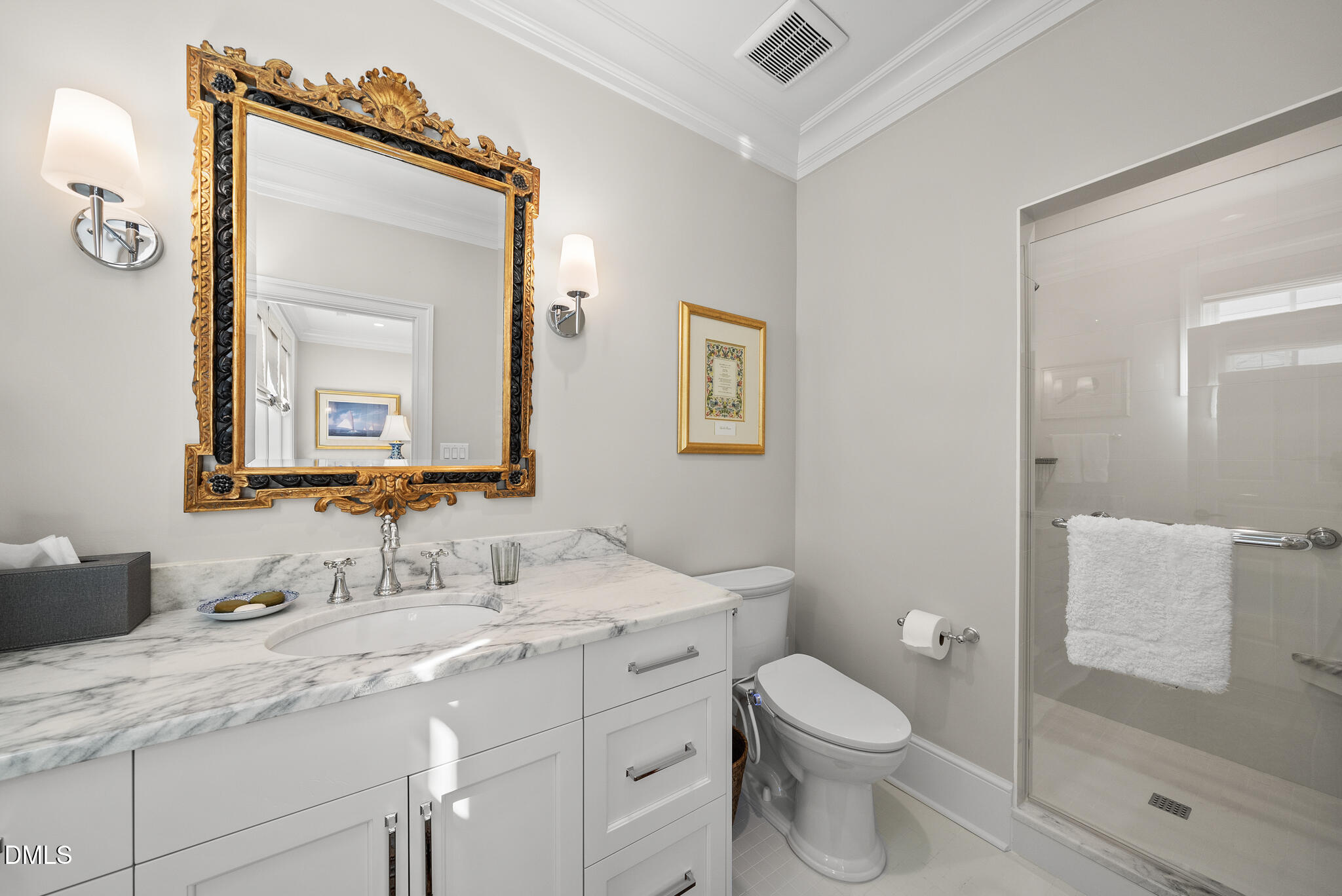 1312 Duplin Road Raleigh, NC 27607 - Photo 59 of 90 a bathroom with a granite countertop sink mirror vanity and toilet