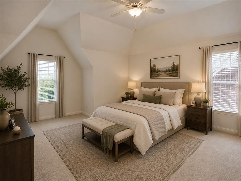 5708 Rickshaw Lane Plano, TX 75094 - Photo 26 of 28 Vaulted ceiling with a ceiling fan and recessed lighting