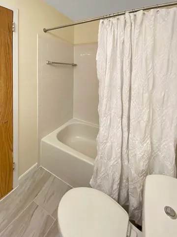 a bathroom with a toilet and a bathtub