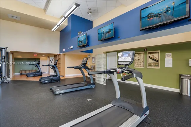 a view of a room with gym equipment
