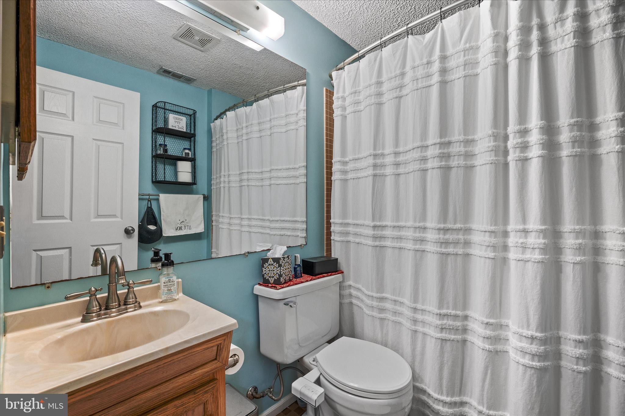 7914 Leeds Drive Pasadena, MD 21122 - Photo 30 of 49 a bathroom with a sink a toilet and shower curtain