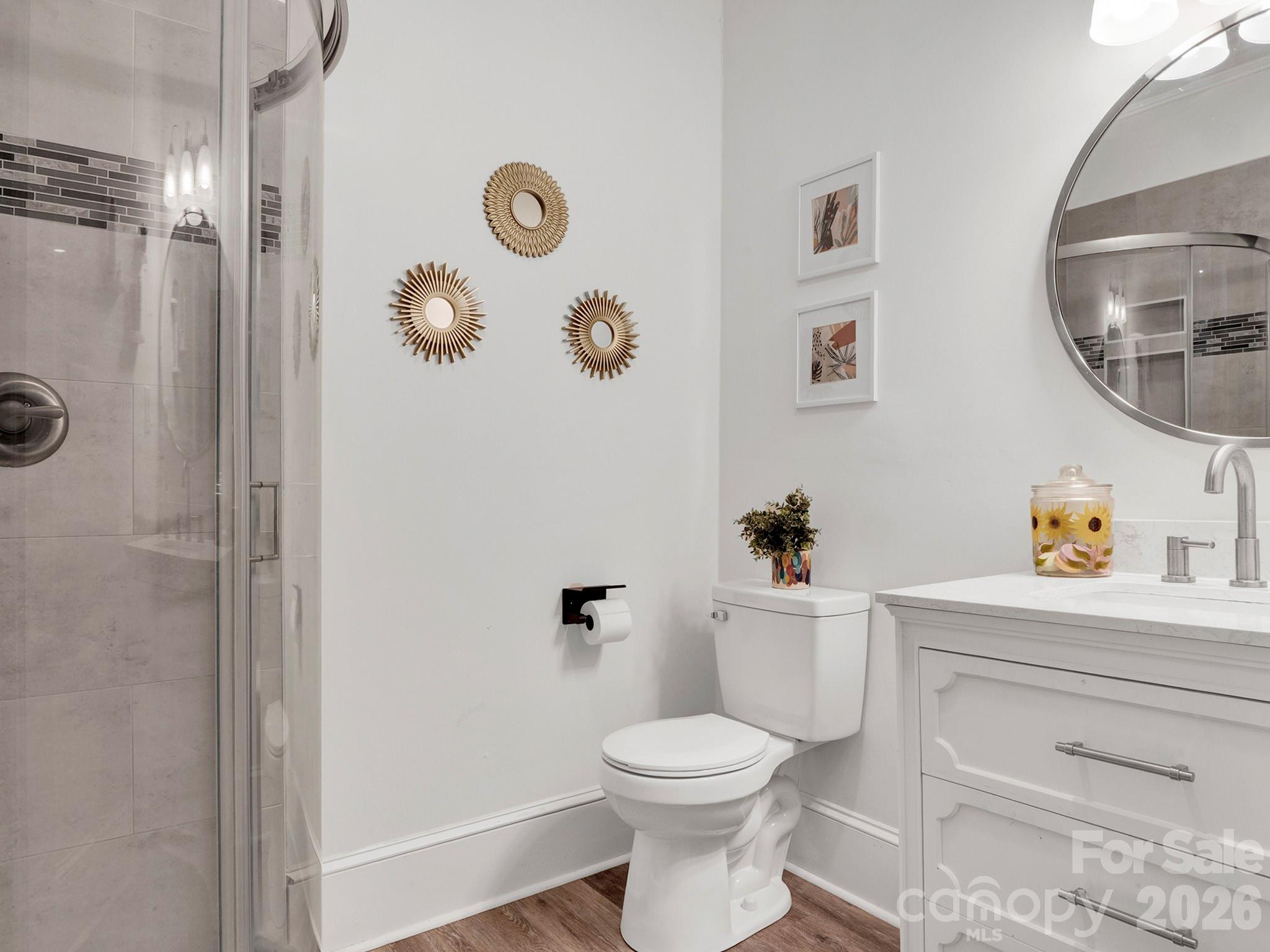 208 Hough Street Monroe, NC 28112 - Photo 20 of 32 a bathroom with a toilet a sink and a mirror