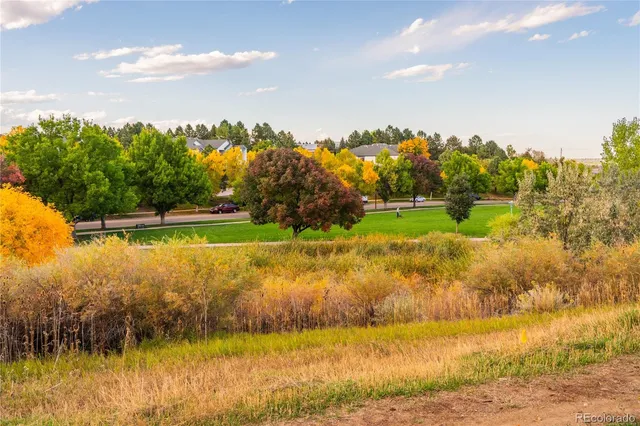 a view of a lake with houses in the background