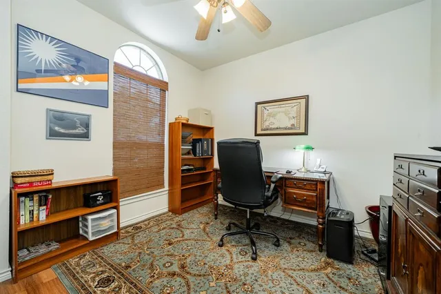 a workspace with furniture