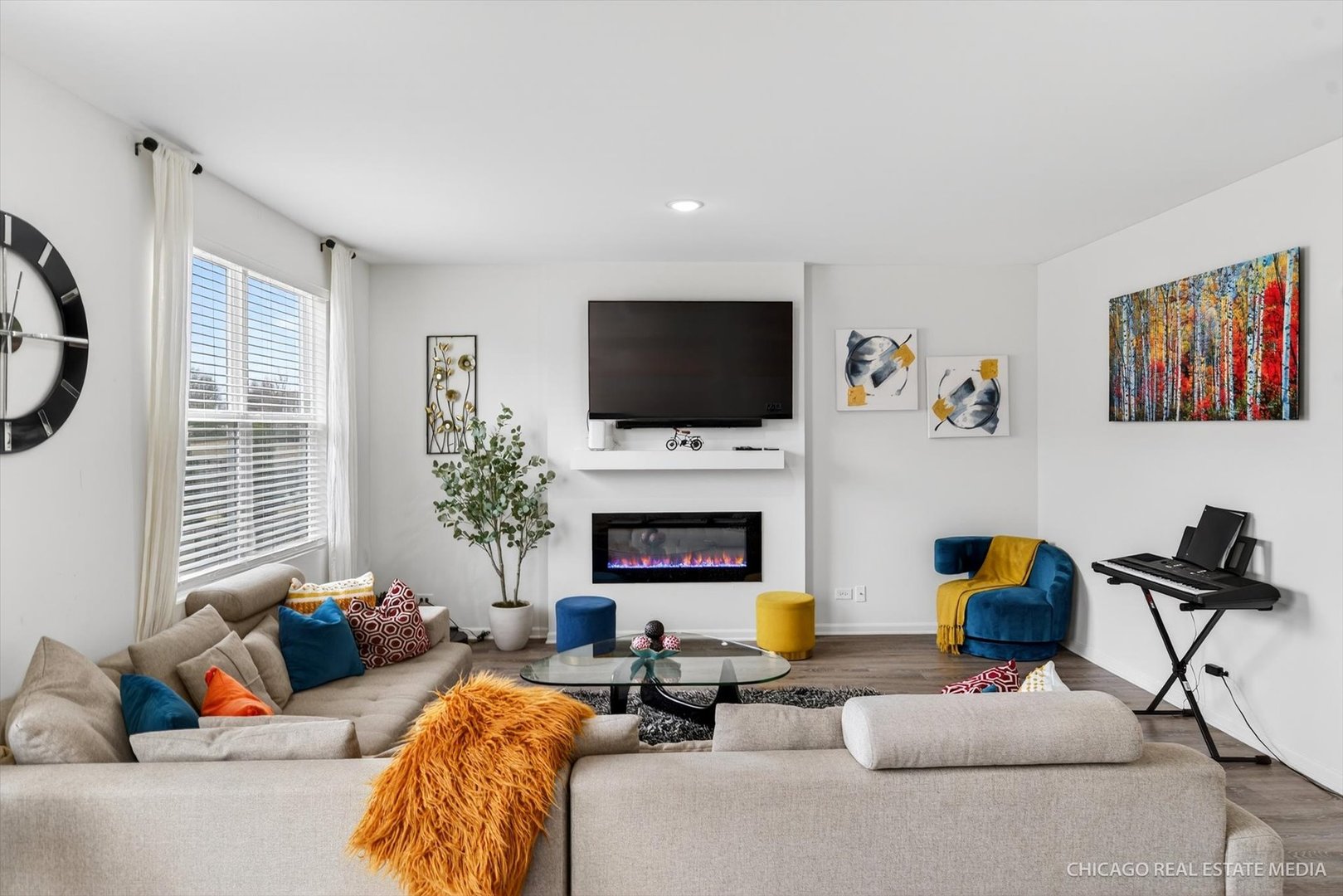 1571 Middleton Road Pingree Grove, IL 60140 - Photo 9 of 35 a living room with fireplace furniture and a flat screen tv