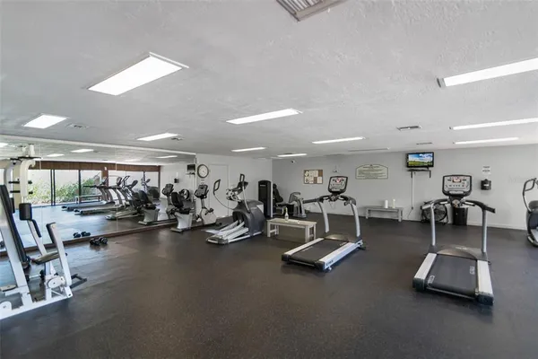 a view of a room with gym equipment