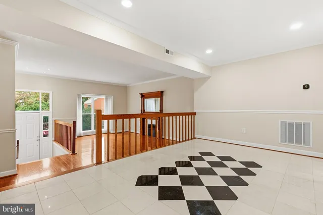 a view of a black and white checkered floor