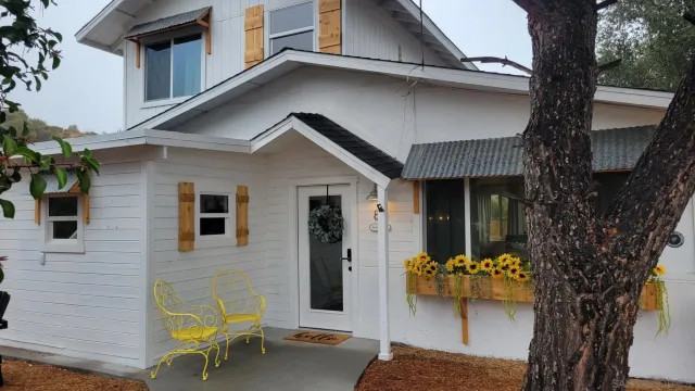 a front view of a house with garden