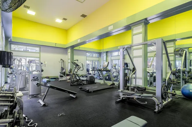 a room with gym equipment