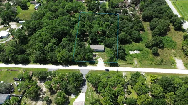 an aerial view of residential house with green space
