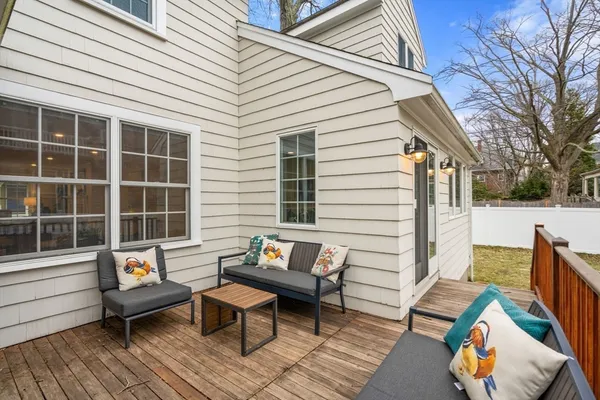 a building outdoor space with patio furniture