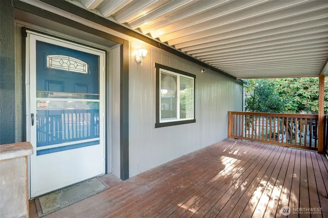 a view of a balcony with a door