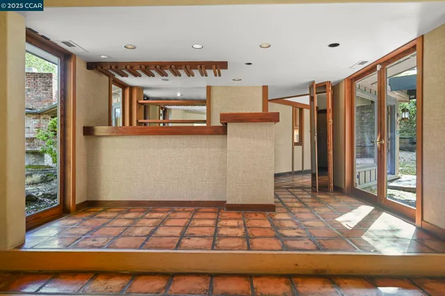 a room with a large window