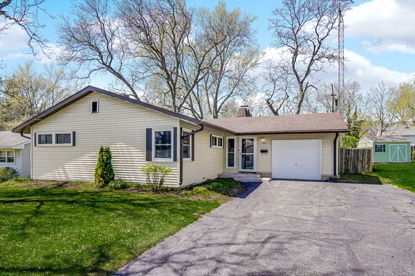 a view of a house with yard and a large tree