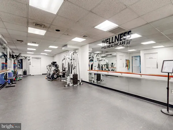 a view of a room with gym equipment