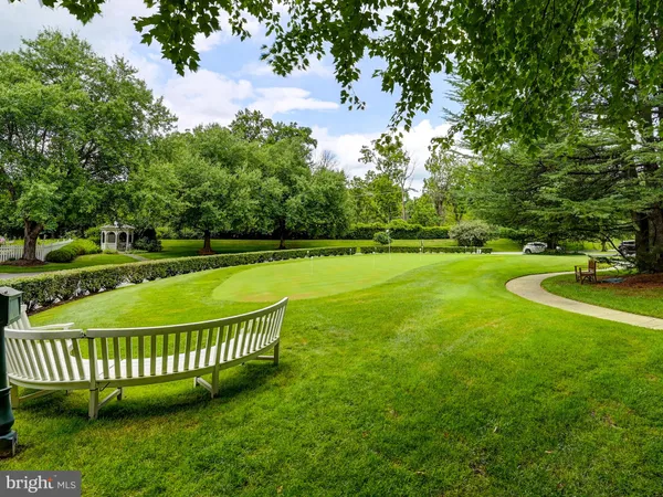 a view of a swimming pool with a garden