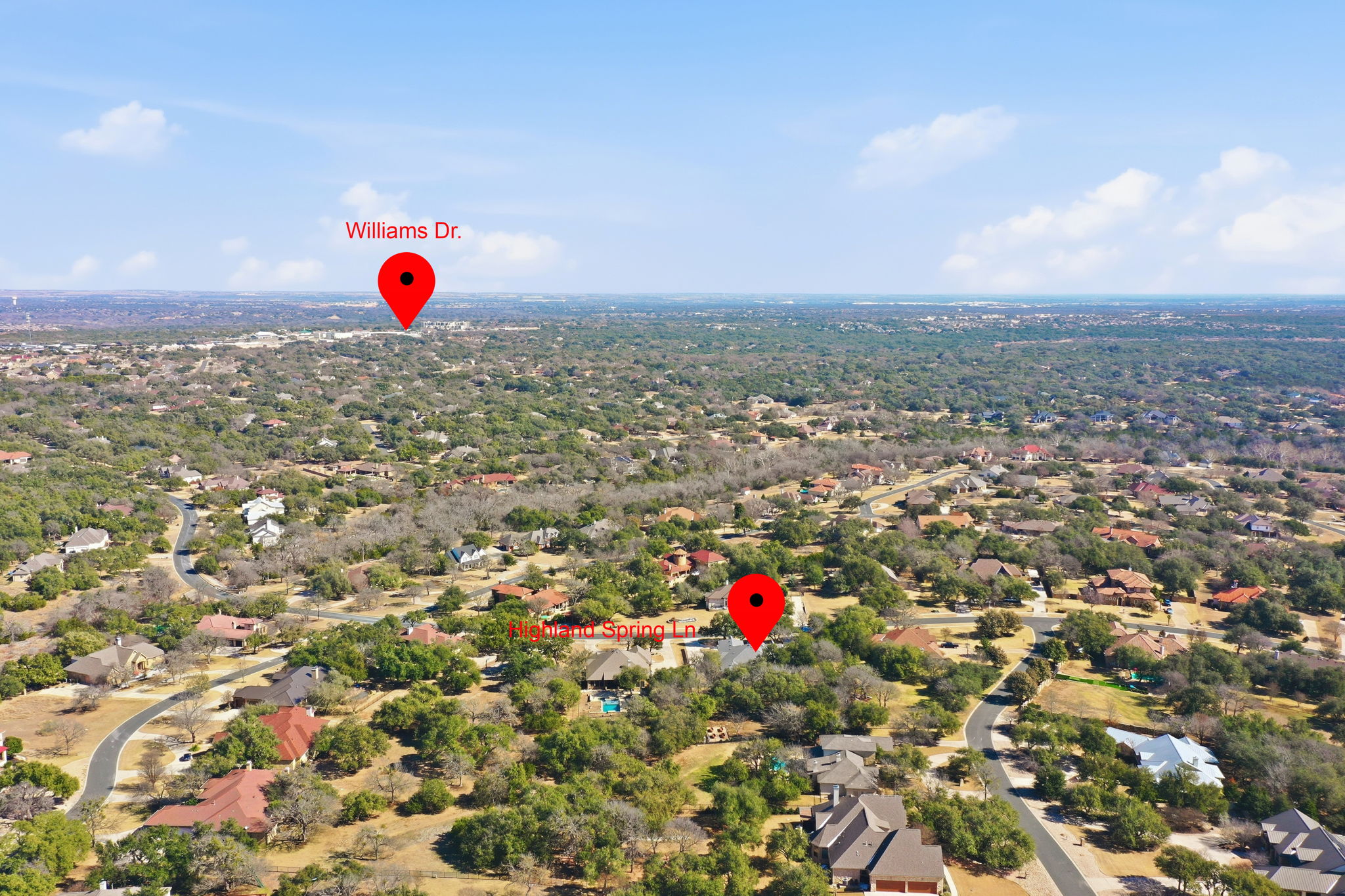 403 Highland Spring Lane Georgetown, TX 78633 - Photo 38 of 40 Aerial view of property's location featuring nearby suburban area