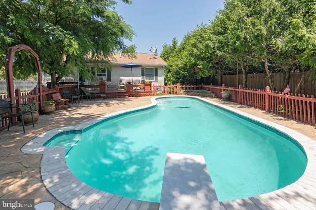 a view of a swimming pool with a patio