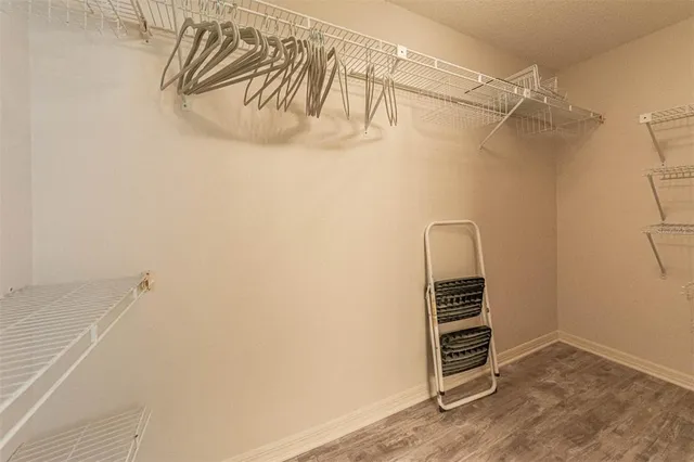 a view of a room with racks on the wall