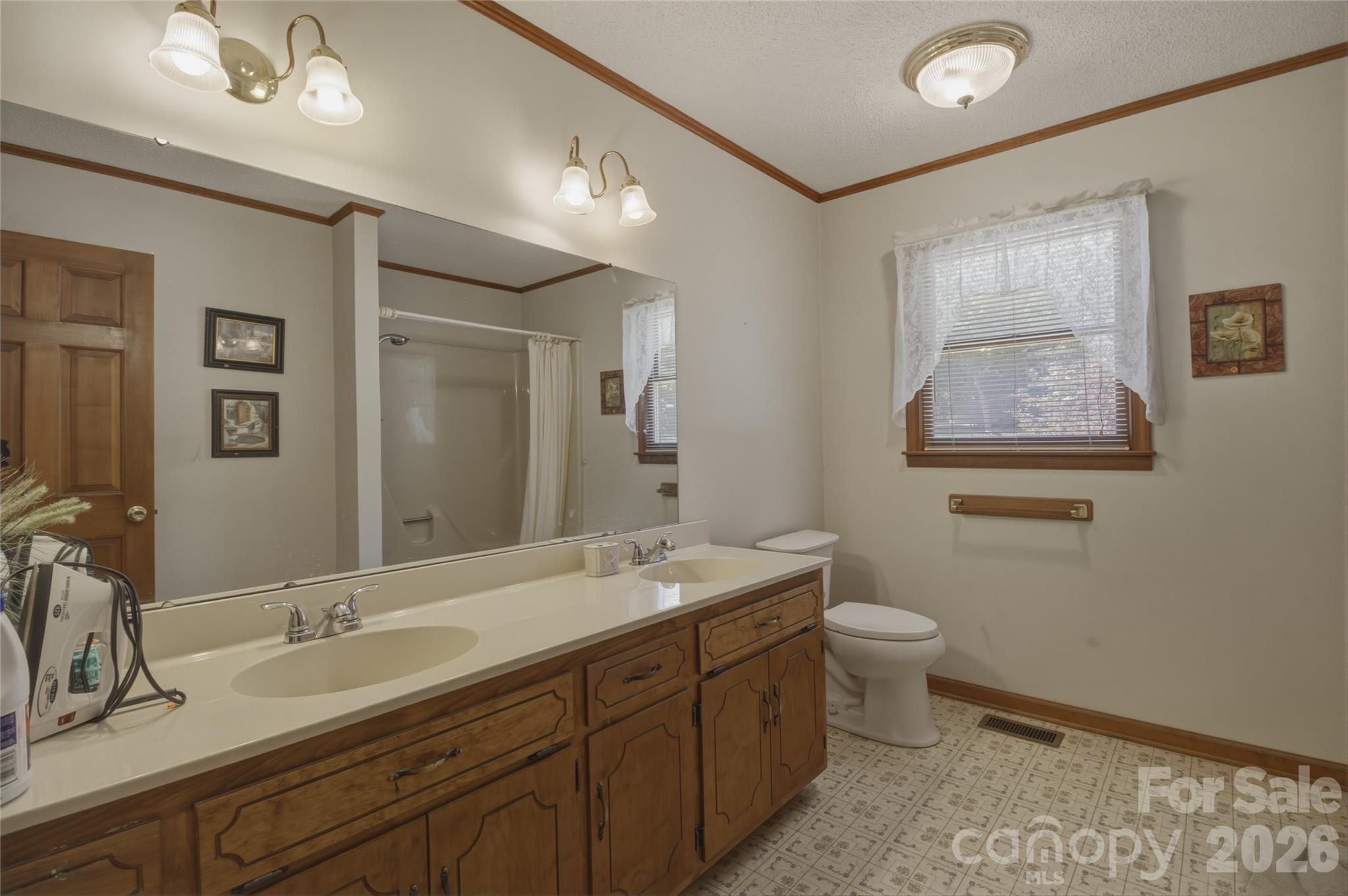 8226 Normandy Road Denver, NC 28037 - Photo 22 of 29 a bathroom with a double vanity sink toilet and a mirror