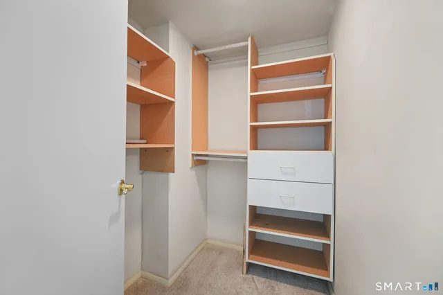 a view of walk in closet with empty racks