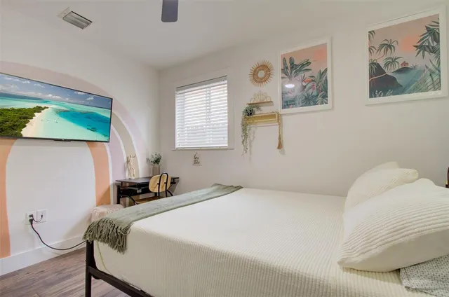 a view of a backyard with a small cabin