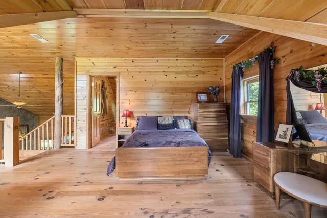 a front view of a house with a wooden floor