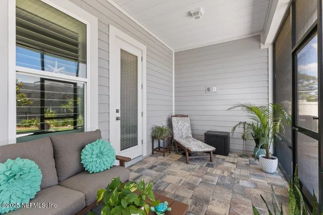 a view of a balcony with city view