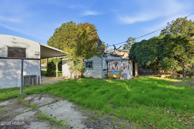 a view of a backyard with a garden and plants