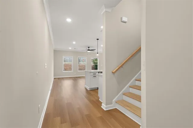 a view of entryway with wooden floor