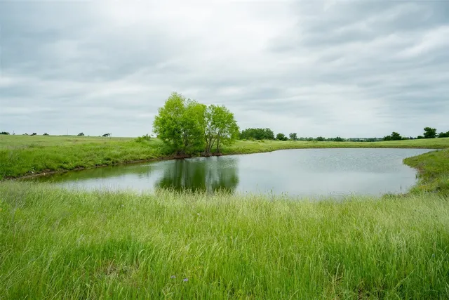 a view of a lake with a big yard