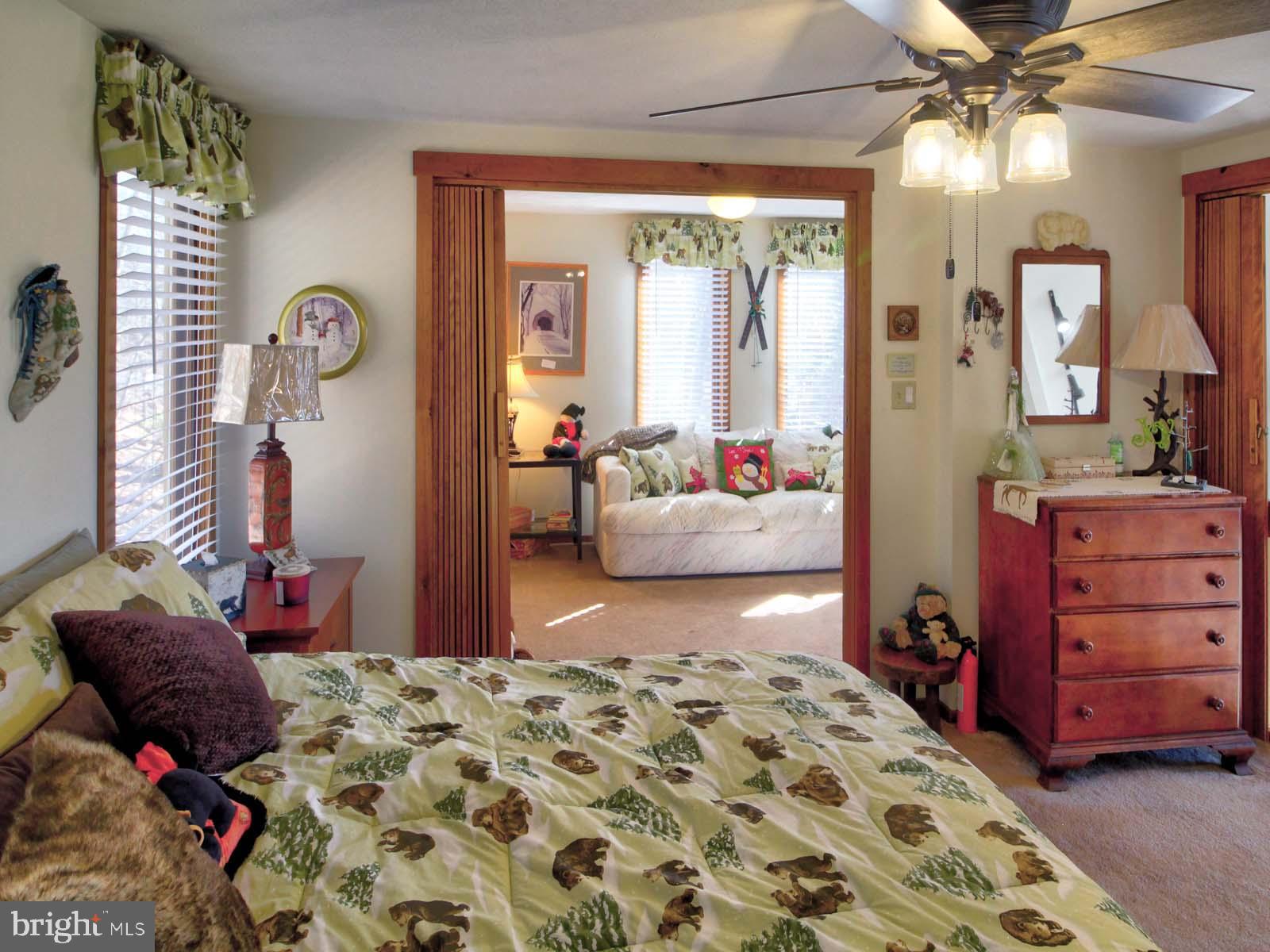 51 Forrest Street Basye, VA 22810 - Photo 18 of 27 a bedroom with a bed and a chandelier